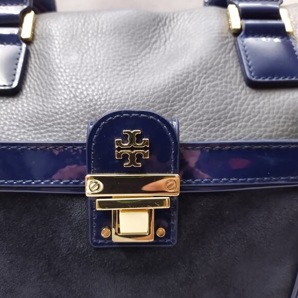 Tory Burch Multicolor Leather Suede Double Handles Zipper Satchel Shoulder Bag - Picture 3 of 16